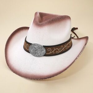 White Antique Metal Steer Head Pointed Western Fedora Hat